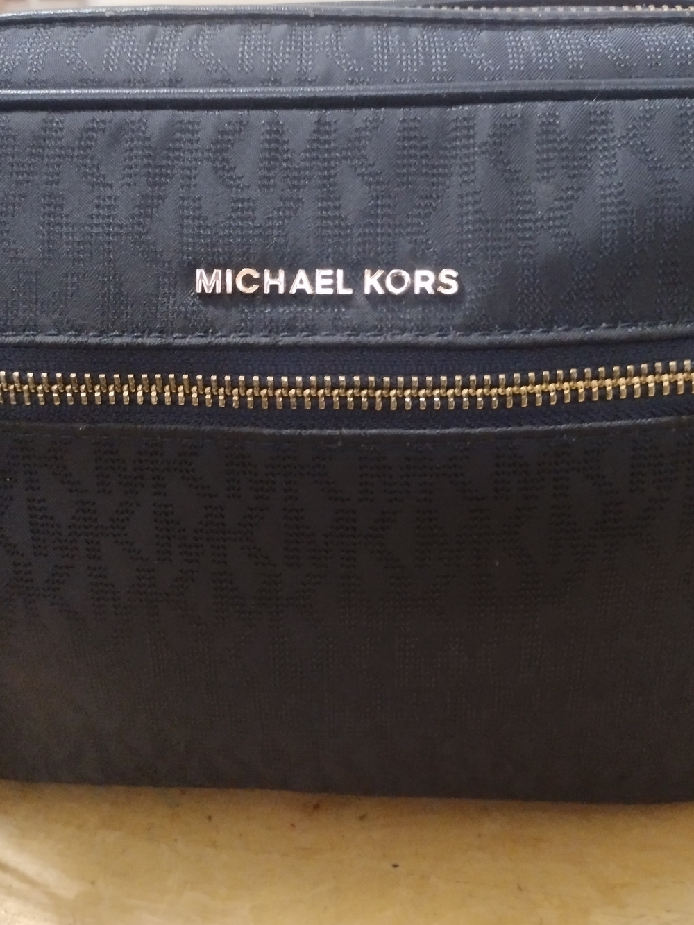 Michael Kors Navy Blue Logo Jacquard Crossbody with Gold Hardware